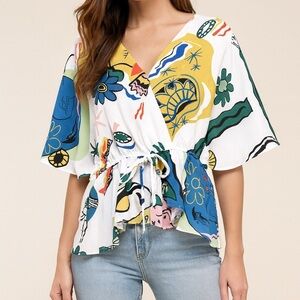 Sweet Rain Young Contemporary Abstract Tie-Front Top Women’s Size Medium